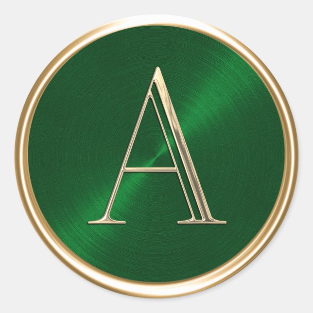 ALL INITIALS Gold Monogram on Emerald Green Classic Round Sticker (Front)