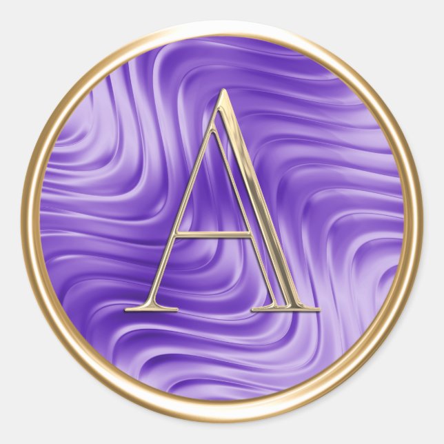 ALL INITIALS Gold Monogram on Gold Lavender Purple Classic Round Sticker (Front)