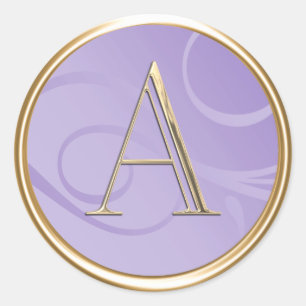 ALL INITIALS Gold Monogram on Lavender Purple Classic Round Sticker