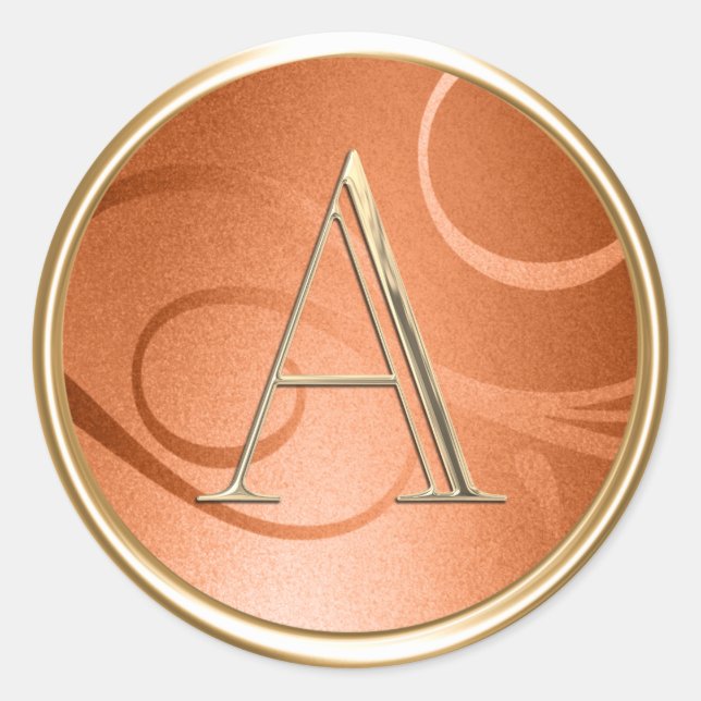 ALL INITIALS Gold Monogram on Orange Classic Round Sticker (Front)