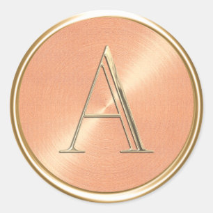 ALL INITIALS Gold Monogram on Orange Peach Classic Round Sticker