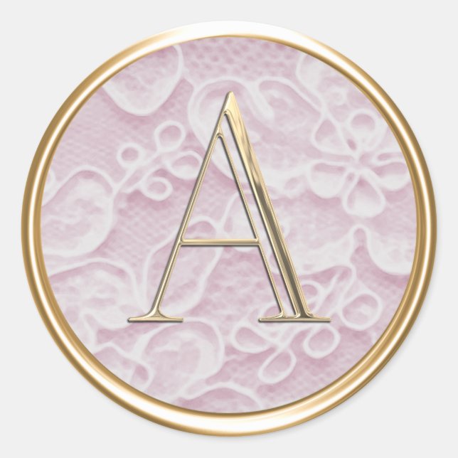 ALL INITIALS Gold Monogram on Pink Lace Classic Round Sticker (Front)