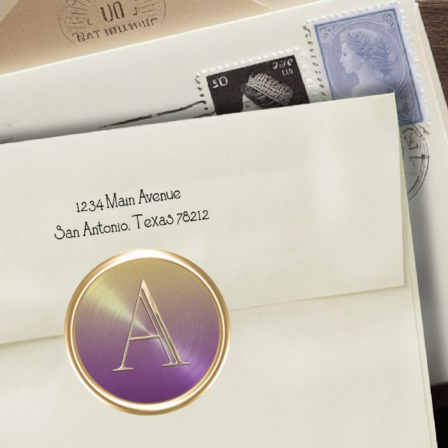 ALL INITIALS Gold Monogram on Purple Ombre Classic Round Sticker (Creator Uploaded)