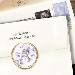 ALL INITIALS Gold Monogram on Purple Wisteria Classic Round Sticker