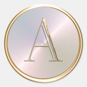 ALL INITIALS Gold Monogram on Rainbow  Classic Round Sticker