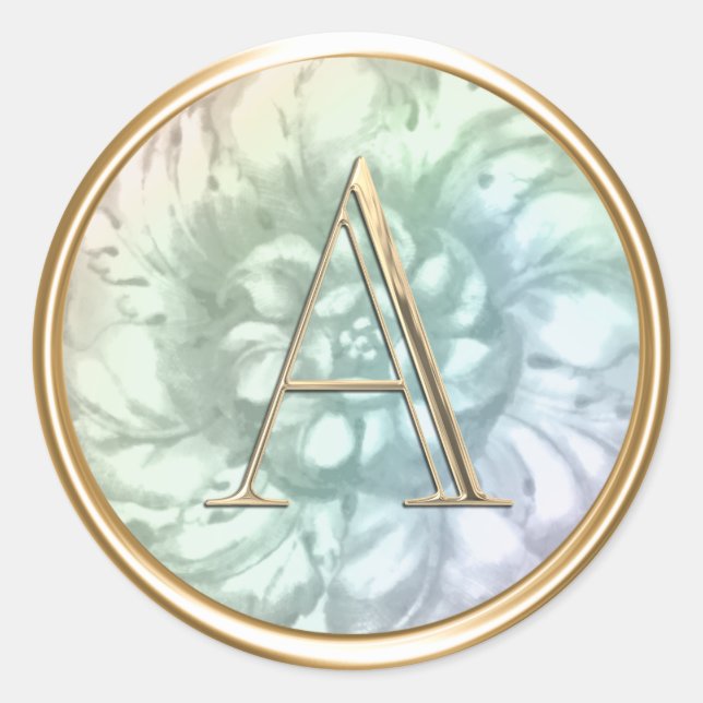 ALL INITIALS Gold Monogram on Rainbow Pearl Classic Round Sticker (Front)