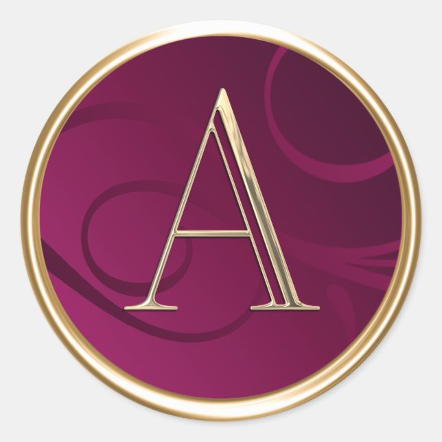 ALL INITIALS Gold Monogram on Raspberry Pink Classic Round Sticker (Front)