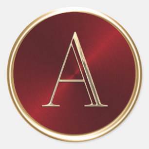 ALL INITIALS Gold Monogram on Red Classic Round Sticker
