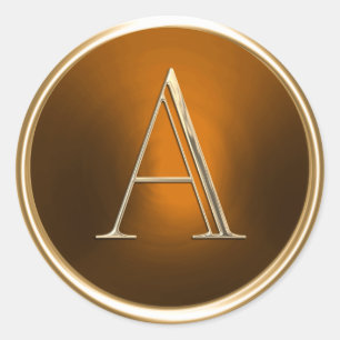 ALL INITIALS Gold Monogram on Rust Classic Round Sticker