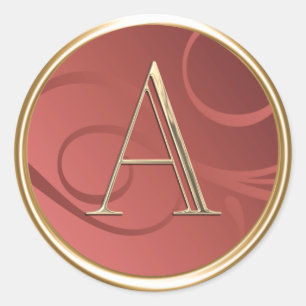 ALL INITIALS Gold Monogram on Terracotta Orange Classic Round Sticker