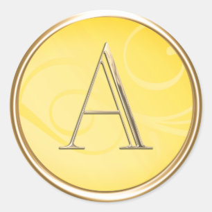 ALL INITIALS Gold Monogram on Yellow Classic Round Sticker