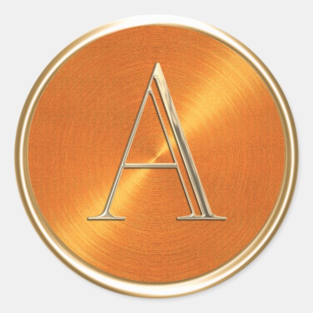 ALL INITIALS Gold Monogram Orange Pattern  Classic Round Sticker (Front)