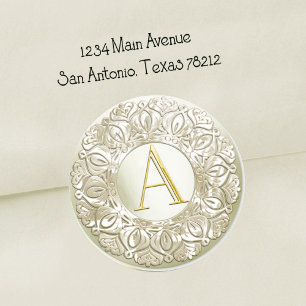 ALL INITIALS Gold Monogram Pearly Filigree Edge Classic Round Sticker