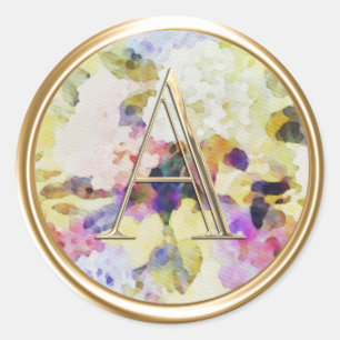 ALL INITIALS Gold Monogram Pink Yellow Floral Classic Round Sticker