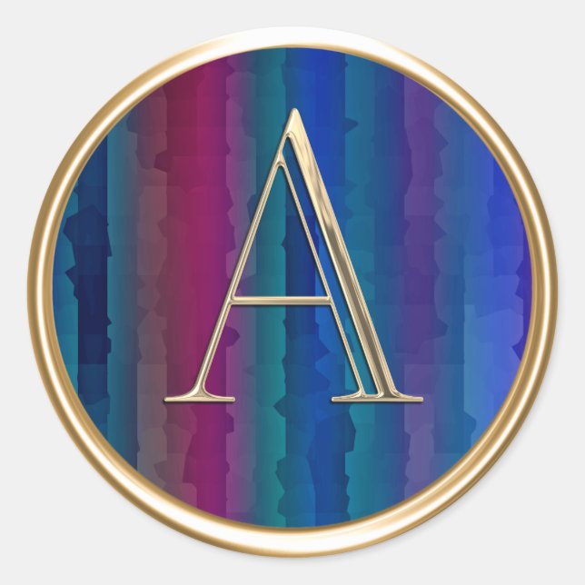 ALL INITIALS Gold Monogram Purple Red Blue Stripes Classic Round Sticker (Front)