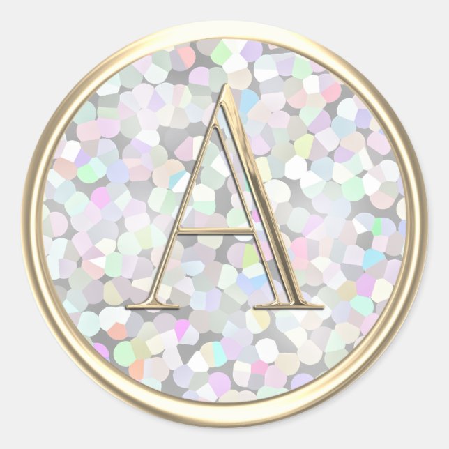 ALL INITIALS Gold Monogram Rainbow Iridescent Classic Round Sticker (Front)