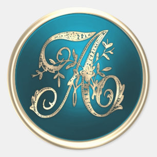 All Initials Gold Monogram Teal Classic Round Sticker
