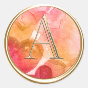 ALL INITIALS Gold Monogram Watercolor Hearts Classic Round Sticker