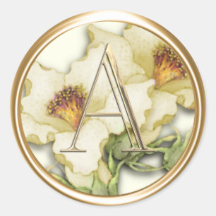 ALL INITIALS Gold Monogram White Lillies Classic Round Sticker