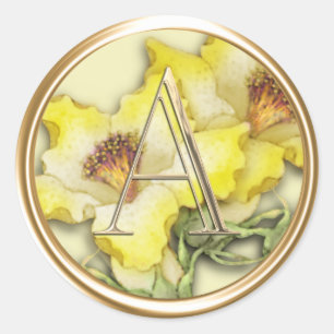 ALL INITIALS Gold Monogram Yellow Lillies Classic Round Sticker