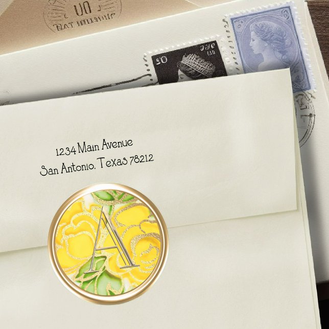 ALL INITIALS Gold Monogram Yellow Roses Classic Round Sticker (Creator Uploaded)