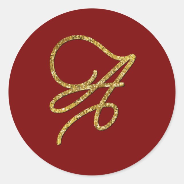 ALL INITIALS Gold Script Monogram Any Colour Classic Round Sticker (Front)