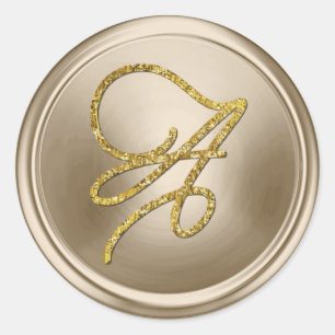 ALL INITIALS Gold Script Monogram Champagne Classic Round Sticker