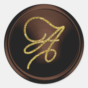 ALL INITIALS Gold Script Monogram Chocolate Classic Round Sticker