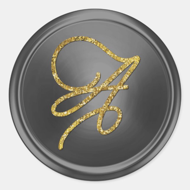 ALL INITIALS Gold Script Monogram Dark Grey Classic Round Sticker (Front)