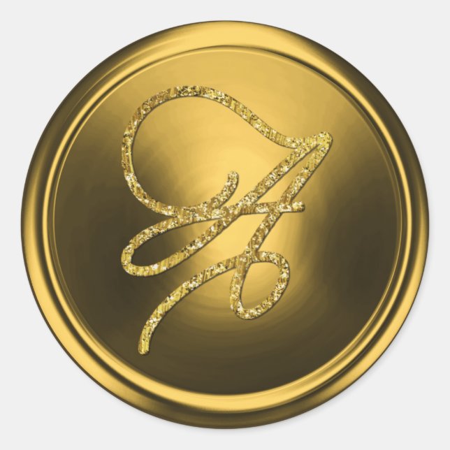 ALL INITIALS Gold Script Monogram Gold Classic Round Sticker (Front)