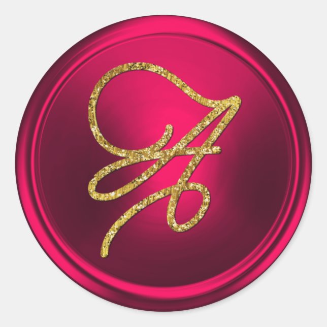 ALL INITIALS Gold Script Monogram Magenta Classic Round Sticker (Front)