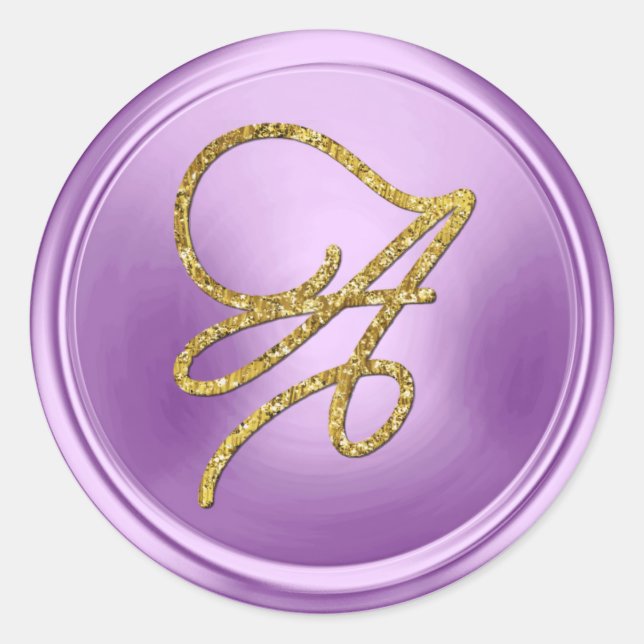 ALL INITIALS Gold Script Monogram Orchid Purple Classic Round Sticker (Front)