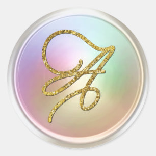 ALL INITIALS Gold Script Monogram Pearly Classic Round Sticker