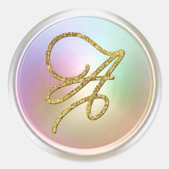 ALL INITIALS Gold Script Monogram Pearly Classic Round Sticker (Front)