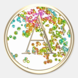ALL INITIALS Monogram Colourful Glitter Confetti Classic Round Sticker