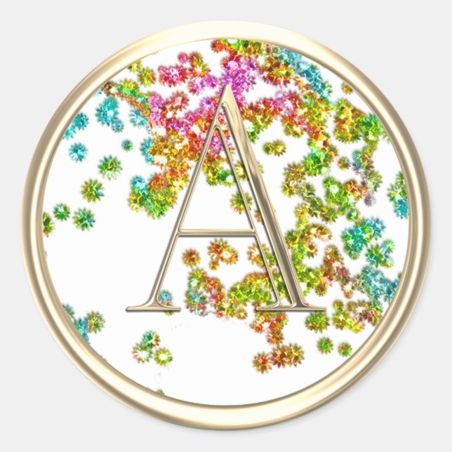 ALL INITIALS Monogram Colourful Glitter Confetti Classic Round Sticker (Front)