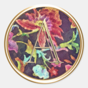 ALL INITIALS Monogram Colourful Jacobean Damask Classic Round Sticker