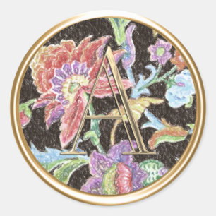 ALL INITIALS Monogram Colourful Jacobean Damask Classic Round Sticker
