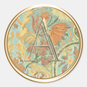 ALL INITIALS Monogram Earth Tone Damask Classic Classic Round Sticker