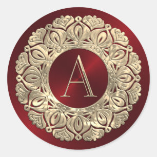 ALL INITIALS Monogram Initial on Red Ornate Frame Classic Round Sticker