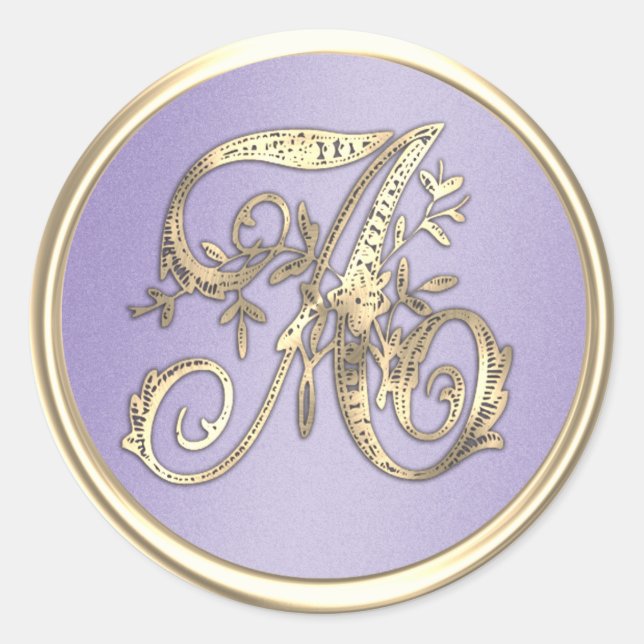 All Initials Monogram  Lavender Purple Classic Round Sticker (Front)