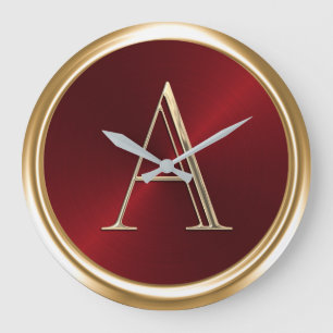 ALL INITIALS Monogram on Red Large Clock