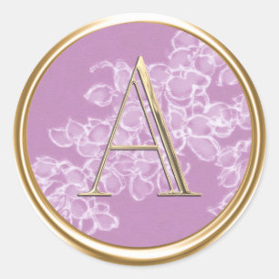 ALL INITIALS Monogram White Drawn Flowers Purple Classic Round Sticker