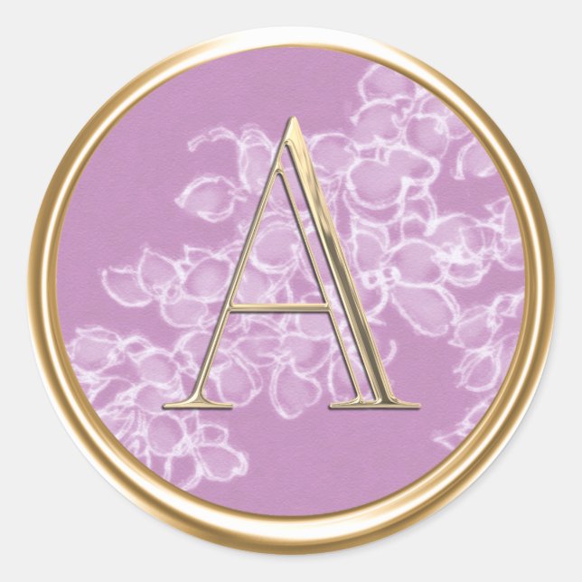 ALL INITIALS Monogram White Drawn Flowers Purple Classic Round Sticker (Front)