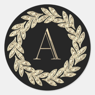 ALL INITIALS Monogram Wreath Leaves on any colour Classic Round Sticker