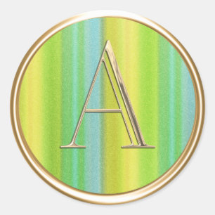 ALL INITIALS Monogram Yellow Green Blue Stripes Classic Round Sticker