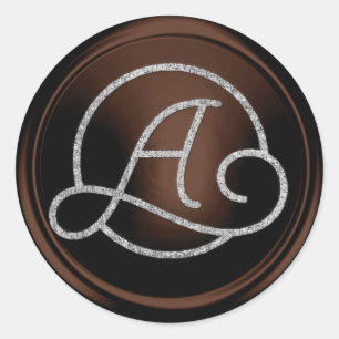 ALL INITIALS Silver Circle Monogram Chocolate Classic Round Sticker