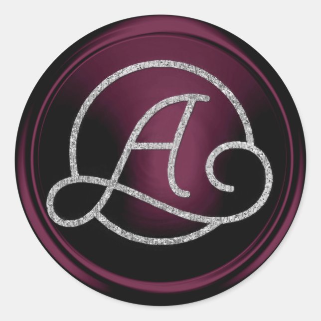 ALL INITIALS Silver Circle Monogram Dark Plum Classic Round Sticker (Front)