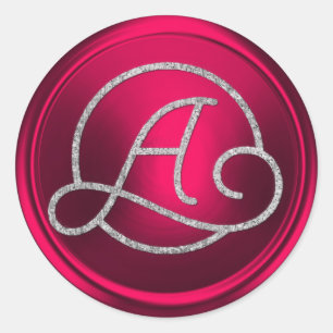ALL INITIALS Silver Circle  Monogram Magenta Classic Round Sticker