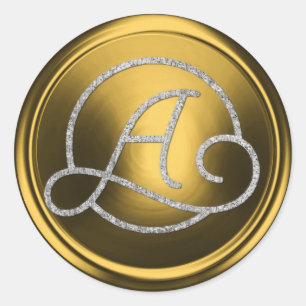 ALL INITIALS Silver Circle Monogram Old Gold Classic Round Sticker